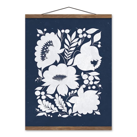 Ukrainian Floral Pattern 16" x 20" Teak Hanging Canvas